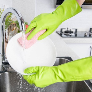 妙洁清洁橡胶手套 无味低敏厚皮实耐用防滑家务厨房洗碗 中号