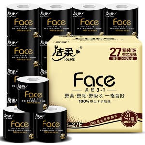 洁柔(C&S)卷纸 黑Face 加厚4层200g卫生纸*27卷（整箱销售 面子系列一格就够）