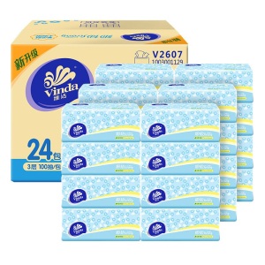 维达（Vinda）细韧3层100抽24包抽纸 软抽面巾纸餐巾纸卫生纸巾抽 整箱