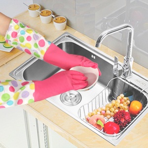 妙洁清洁家务橡胶手套 均码加长护腕防水防滑皮厨房洗碗