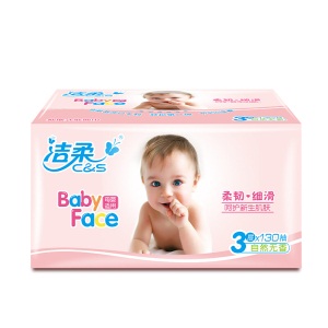 洁柔(C&S)抽纸 BabyFace 亲肤3层130抽面巾纸*8包 无香(M中号 婴儿纸 宝宝baby专用纸巾)