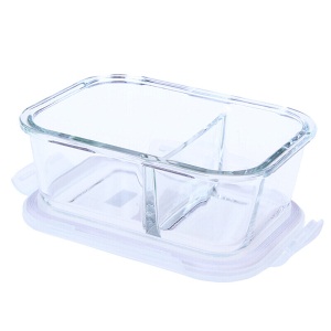 乐扣乐扣 分隔耐热玻璃保鲜盒 大容量微波炉专用加热饭盒 密封食品水果便当盒餐盒 赠带饭包 630(分格)+750ML