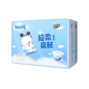 巴布豆BOBDOG超柔亲肤婴儿纸尿裤S204片箱装((3-4.5kg)