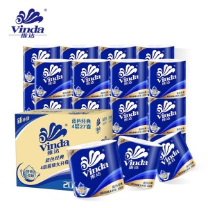 维达（Vinda）蓝色经典卷纸4层加厚200克27卷 有芯卷筒纸巾厕纸手纸卫生纸 整箱