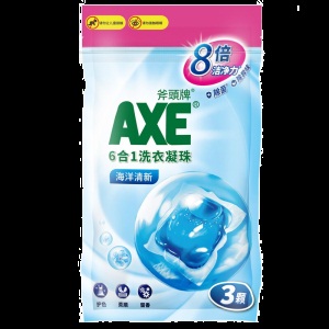 斧头牌AXE6合1洗衣凝珠22粒/盒 海洋清香护色洗衣球 凝珠3粒装赠品勿拍