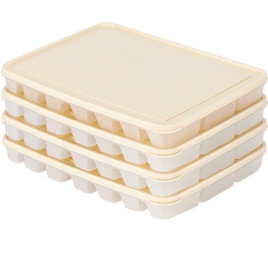 乐扣乐扣 冷冻饺子盒 冰箱保鲜收纳盒长方形水饺盒鸡蛋盒混沌盒速冻食物带盖托盘21格*4层HFL8511S2I象牙白