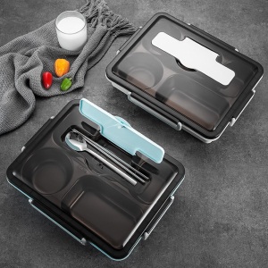 美厨（maxcook）304不锈钢饭盒 4cm加深5格学生饭盒保温便当盒带分隔配餐具1.5L 蓝色MCFT400
