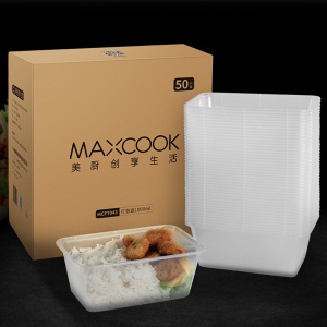 美厨（maxcook）一次性饭盒 一次性打包盒1000ml带盖50只装 长方形透明塑料快餐盒外卖盒便当保鲜盒子MCFT043