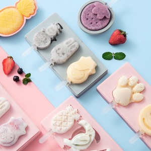 美厨（maxcook）雪糕模具4件套 DIY自制硅胶家用创意卡通可爱冰淇淋冰棍冰棒冰糕模具格 水果动物混色MCPJ647