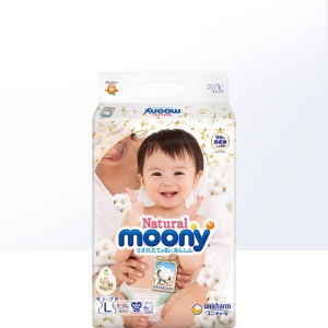 【直营】日本moony进口尤妮佳Natural婴幼儿宝宝纸尿裤透气L54片