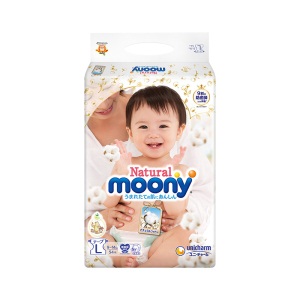 【直营】日本moony进口尤妮佳Natural婴幼儿宝宝纸尿裤透气L54片