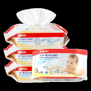 【贝亲官方旗舰店】婴儿手口专用宝宝湿巾25片x4包 大包装PL138