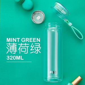 富光双层玻璃杯水杯男女创意透明盖便携过滤多色可选女花茶杯杯子
