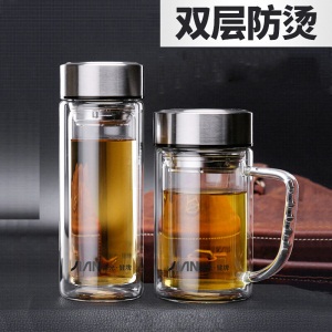 富光双层家用带盖玻璃杯男女学生水杯便携泡茶杯过滤杯子随手杯