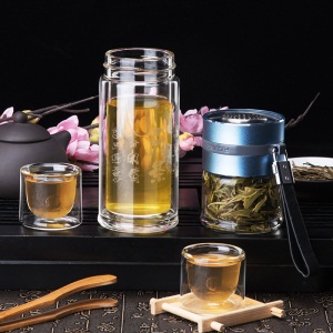 富光二分泡茶师 双层玻璃泡茶杯创意带盖便携防漏过滤杯子