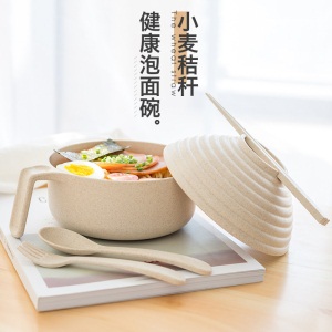 1家用有盖小麦秸秆碗筷套装学生宿舍带盖大碗单个日式方便面泡面碗