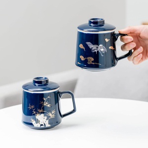 3色釉陶瓷带盖过滤茶水分离泡茶杯办公杯个人杯子水杯花茶杯定制3