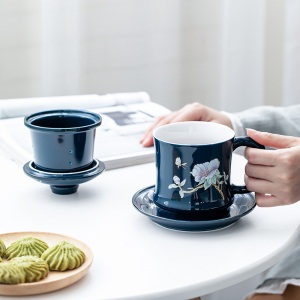 2陶瓷泡茶杯带盖过滤老板办公杯茶水分离杯子喝茶茶杯 花茶杯