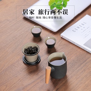 3日式陶瓷快客杯便携式收纳包旅行户外茶具家用泡茶茶壶茶杯小套装3
