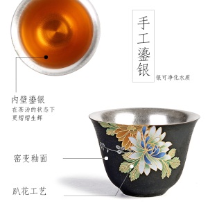 3银茶杯999纯银品茗杯主人杯单杯陶瓷茶盏陶瓷功夫小茶杯茶具茶碗3