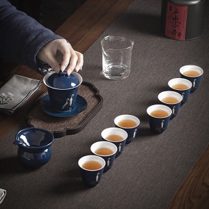 3色釉白鹭品茗杯陶瓷小茶杯套装家用功夫茶具单杯主人杯茶盏小茶碗3