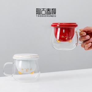 2陶瓷带盖过滤茶杯创意玻璃茶水分离杯办公室水杯花茶杯家用泡茶杯