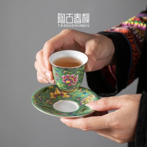 2国潮风珐琅彩隔热杯垫陶瓷杯托家用创意功夫茶具配件中式茶道茶托