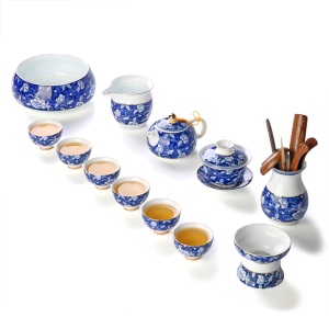 2青花瓷茶具套装家用陶瓷功夫茶具盖碗茶壶茶杯六君子整套茶具