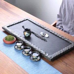 2整块日式乌金石茶盘茶具套装 家用整套陶瓷功夫茶具茶台茶海大号