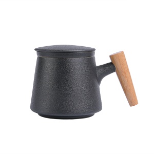 3创意木柄陶瓷泡茶杯 带盖过滤茶杯茶水分离杯子花茶杯办公杯定制3