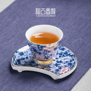 2创意青花瓷杯垫陶瓷茶托杯托家用功夫茶具茶道茶垫品茗杯隔热垫