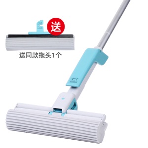6美丽雅滚轮式胶棉地拖家用双排轮对折式挤水拖把海绵吸水墩布折叠