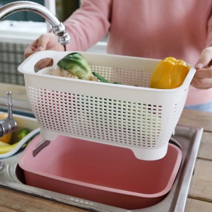 c9振兴双层塑料沥水篮家用大号镂空多功能洗菜盆水果篮子淘米神器筐