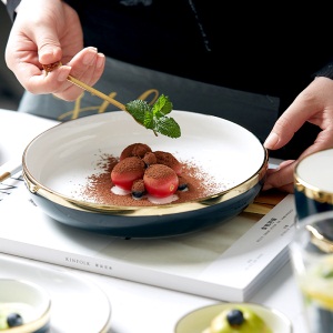 c2北欧金边盘子菜盘家用 创意网红ins风陶瓷餐具组合牛排盘西餐盘