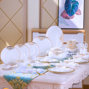 b1盘子套装家用简约60头碗筷器吃饭套碗碗碟组合中式餐具