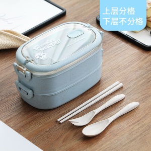 d3小麦秸秆双层饭盒上班族可爱饭盒便当盒分隔型微波炉加热饭盒学生