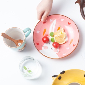 c2可爱动物创意陶瓷儿童餐具宝宝碗吃饭碗卡通碗盘子早餐盘