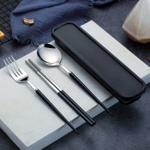 d3不锈钢餐具盒三件套筷子勺子套装学生便携可爱日式创意儿童叉单人