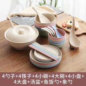d3北欧风碗碟套装家用塑料碗筷套装简约现代盘子碗小麦秸秆四碟四碗