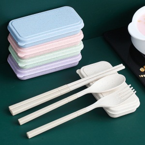 d3小麦秸秆折叠筷子便携伸缩式筷子勺子套装单人旅行环保餐具三件套