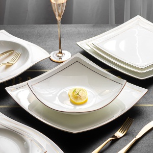 c5景唐欧式金边牛排盘子套装家用陶瓷平盘菜盘子创意西餐盘餐具全套