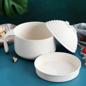 d3网红大容量泡面碗带盖易清洗微波炉可用创意方便面碗送餐具木手柄