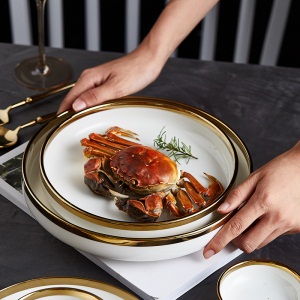 c11北欧金边碗碟套装简约盘子碗筷碗盘陶瓷餐具创意个性面碗汤碗家用