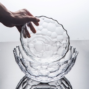 c2创意玻璃沙拉碗透明加厚甜品碗家用简约水果盘水晶碗干果盆