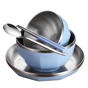 d3碗单个不锈钢碗碟套装创意个性家用碗筷餐具饭碗北欧碗盘儿童防烫