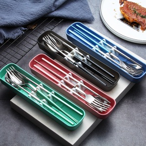 d3不锈钢餐具盒三件套筷子勺子套装学生便携可爱日式创意叉子单人装