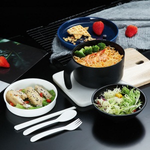 d3日式大容量泡面碗带盖宿舍学生饭碗单个微波炉加热塑料饭盒带餐具