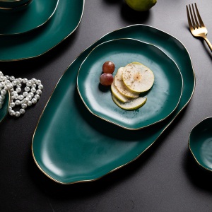 c2北欧金边网红牛排盘子菜盘家用鱼盘菜碟个性创意陶瓷餐具西餐盘子