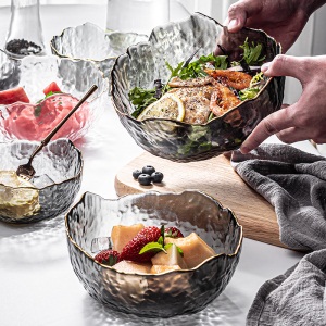 c11皇龍轩 日式玻璃沙拉碗创意透明甜品碗创意透明甜品碗水果碗