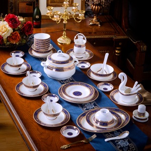 b1碗碟套装家用景德镇陶瓷餐具套装 骨瓷碗盘欧式中式碗筷组合送礼